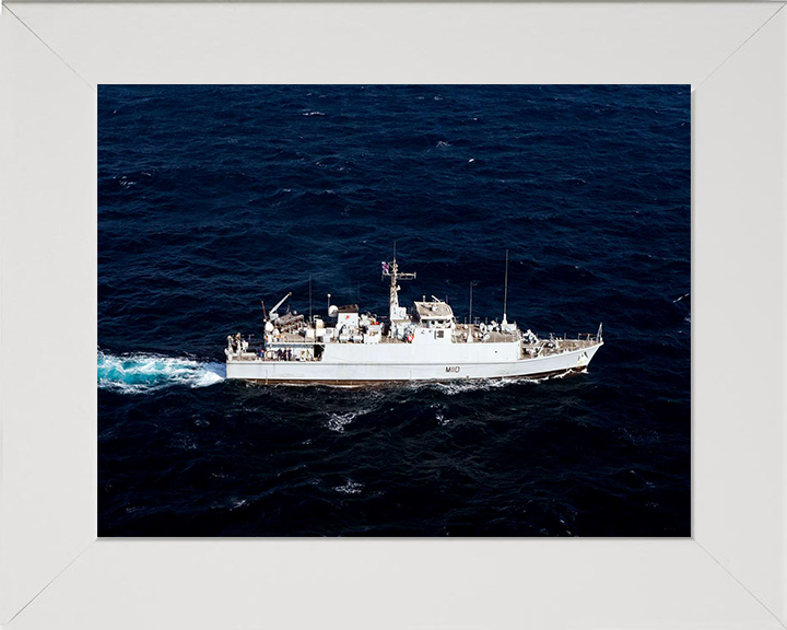 HMS Ramsey (M110) Photo Print - High Starboard View - Royal Navy Sandown Class Minehunter Hampshire Prints 10 x 8 White Frame No