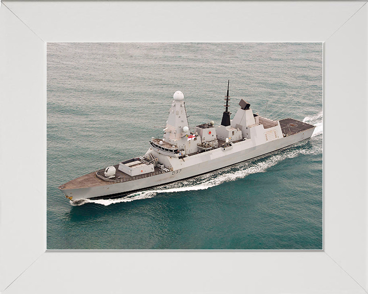 HMS Duncan (D37) Royal Navy Type 45 Destroyer High Starboard Bow View Photo Print Wall Art Decor Posters, Prints, & Visual Artwork Hampshire Prints 10 x 8 White Frame No