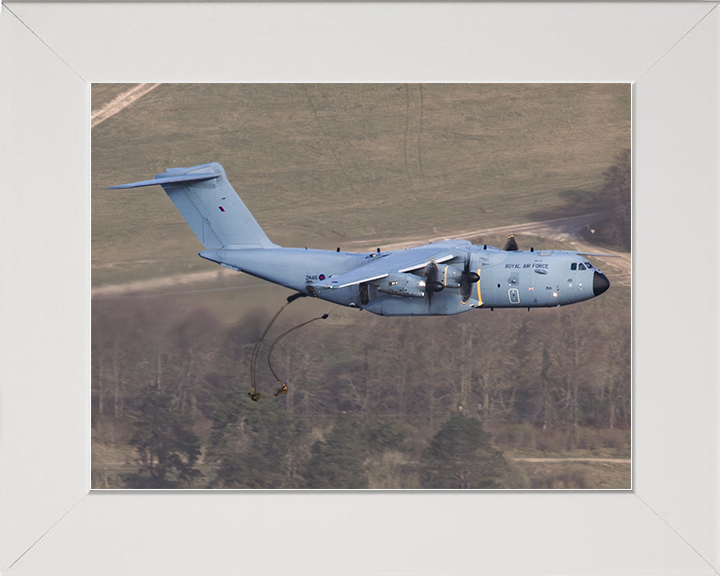 RAF A400M Atlas Dropping Parachute Regiment Soldiers Photo Print Royal Air Force Aircraft Wall Art Posters, Prints, & Visual Artwork Hampshire Prints 10 x 8 White Frame No