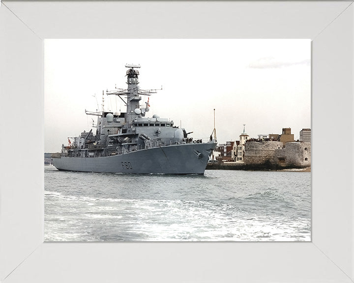 HMS Grafton (F80) Photo Print - Leaving Portsmouth - Royal Navy Type 23 Frigate Hampshire Prints 10 x 8 White Frame No