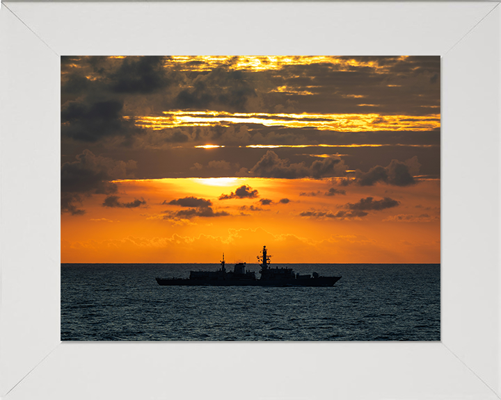 HMS Richmond (F239) Photo Print - At Sunset 2025 - Royal Navy Type 23 Frigate Hampshire Prints 10 x 8 White Frame No