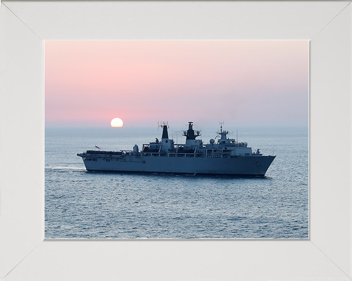 HMS Bulwark (L15) Royal Navy Albion Class Amphibious Ship Sunset Photo Print Wall Art Decor Posters, Prints, & Visual Artwork Hampshire Prints 10 x 8 White Frame No