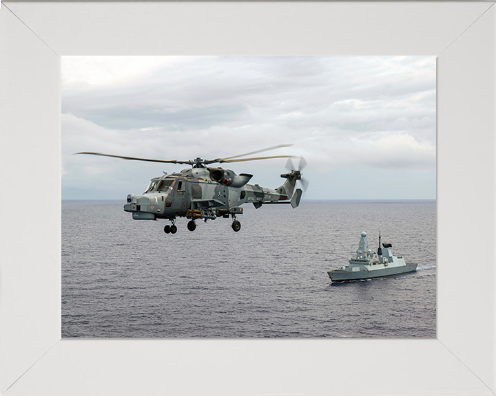 HMS Defender (D36) Photo Print - With Wildcat 2021 - Royal Navy Type 45 Destroyer Hampshire Prints 10 x 8 White Frame No