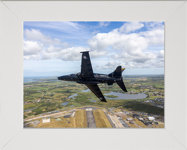 RAF Hawk T2 in flight over the Isle of Man Photo Print - Royal Air Force Aircraft Hampshire Prints 10 x 8 White Frame No