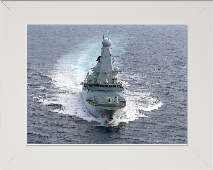 HMS Dragon (D35) Royal Navy Type 45 Destroyer Underway Bow View Photo Print Wall Art Decor Posters, Prints, & Visual Artwork Hampshire Prints 10 x 8 White Frame No