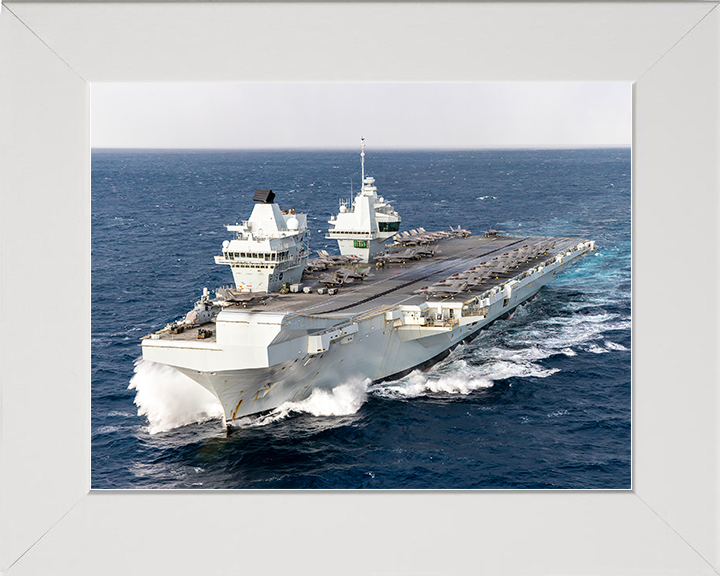HMS Prince of Wales (R09) Royal Navy Queen Elizabeth Class Aircraft Carrier Photo Print Nov 25 Wall Art Poster Posters, Prints, & Visual Artwork Hampshire Prints 10 x 8 White Frame No