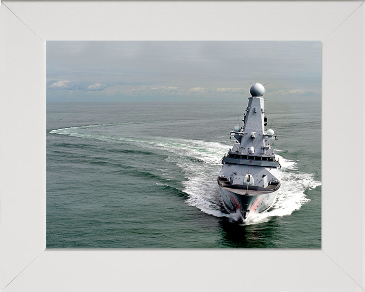 HMS Dragon (D35) Photo Print - Low Bow View 2011 - Royal Navy Type 45 Destroyer Hampshire Prints 10 x 8 White Frame No