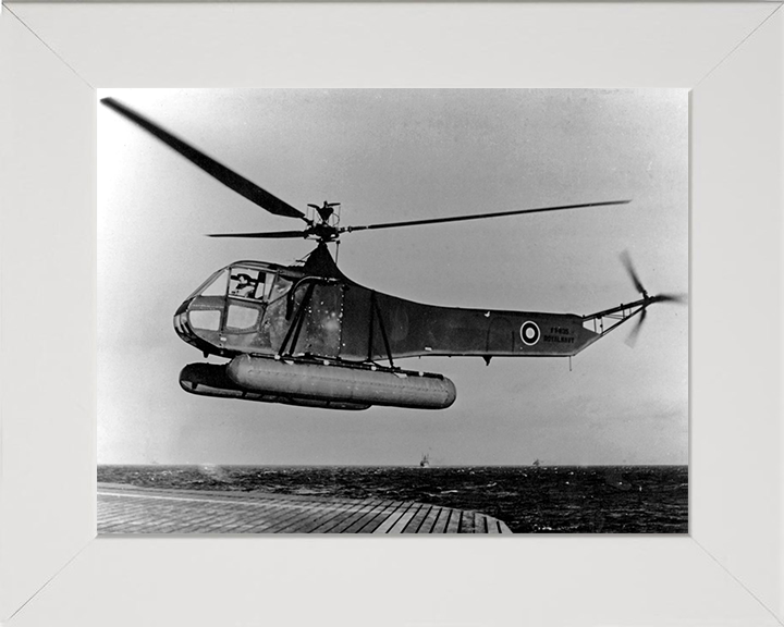 A Sikorsky R-4 Helicopter Landing on MV Daghestan Photo Print - Royal Navy Aircraft Hampshire Prints 10 x 8 White Frame No