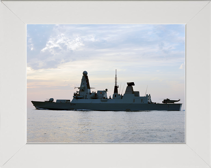 HMS Diamond (D34) Royal Navy Type 45 Destroyer Port Side Silhouette 2012 Photo Print Wall Art Decor Posters, Prints, & Visual Artwork Hampshire Prints 10 x 8 White Frame No