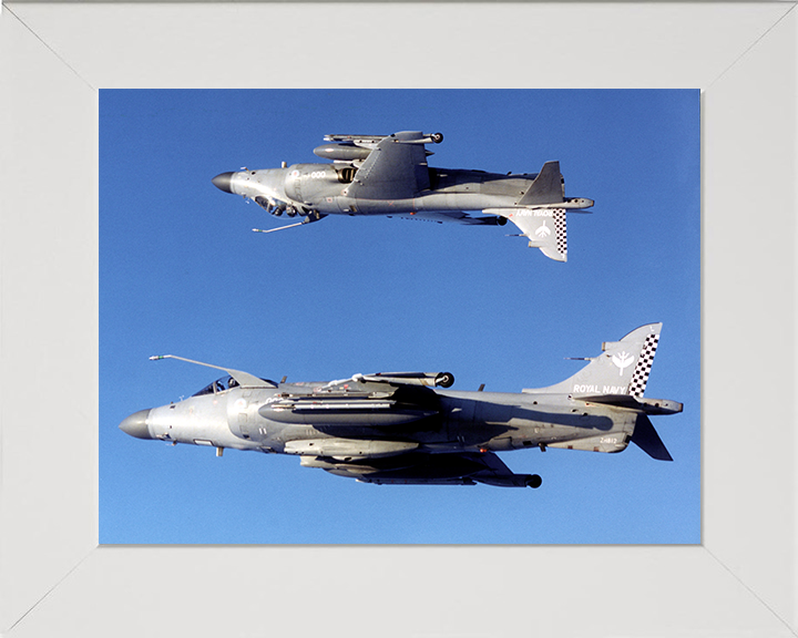 Harrier Jet inverted over a Harrier Photo Print - Royal Navy Aircraft Posters, Prints, & Visual Artwork Hampshire Prints 10 x 8 White Frame No