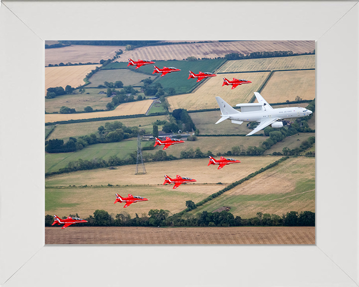 RAF E-7 Wedgetail AEW Mk1 and Red Arrows Photo Print - Royal Air Force Aircraft Hampshire Prints 10 x 8 White Frame No