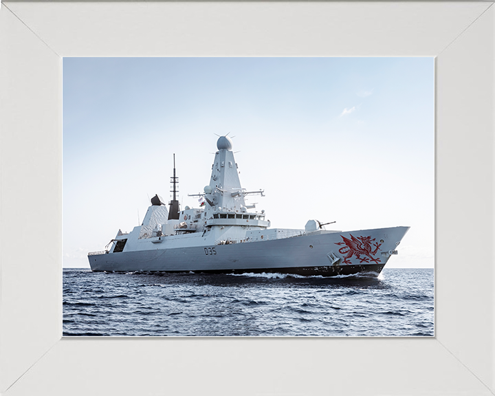 HMS Dragon (D35) Royal Navy Type 45 Destroyer Low Starboard View Photo Print Wall Art Decor Posters, Prints, & Visual Artwork Hampshire Prints 10 x 8 White Frame No