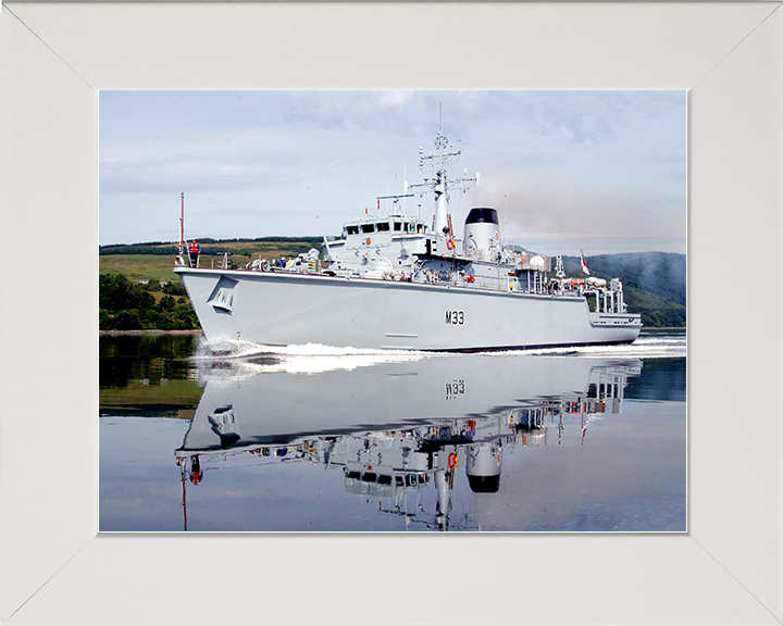 HMS Brocklesby (M33) Royal Navy Hunt Class Mine Warfare Vessel Port Side Reflections Photo Print Wall Art Decor Posters, Prints, & Visual Artwork Hampshire Prints 10 x 8 White Frame No