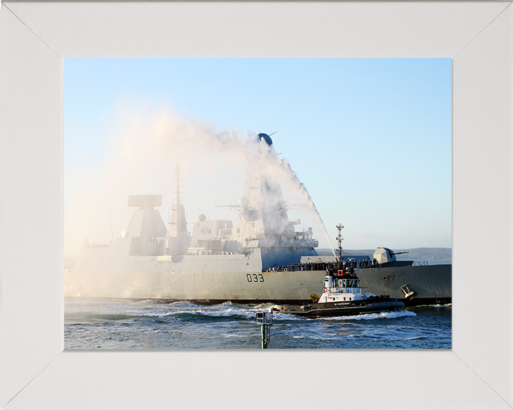 HMS Dauntless (D33) Photo Print - With Tug 2025 - Royal Navy Type 45 Destroyer Posters, Prints, & Visual Artwork Hampshire Prints 10 x 8 White Frame No