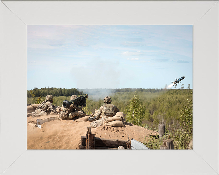 Royal Marine Commandos firing a Javelin Missile Photo Print - 45 Commando Hampshire Prints 10 x 8 White Frame No