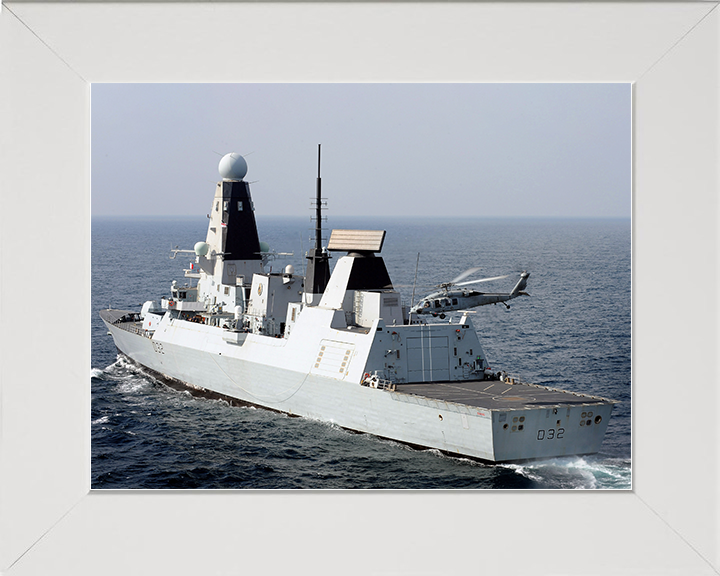 HMS Daring (D32) Royal Navy Type 45 Destroyer With Seahawk Helicopter 2012 Photo Print Wall Art Decor Posters, Prints, & Visual Artwork Hampshire Prints 10 x 8 White Frame No