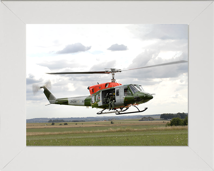 Army Air Corps Bell 212 Helicopter taking off Photo Print - British Army Hampshire Prints 10 x 8 White Frame No