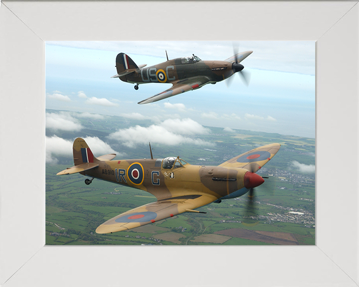 RAF Spitfire And Hurricane Planes flying over Lincolnshire Photo Print - Royal Air Force Aircraft Posters, Prints, & Visual Artwork Hampshire Prints 10 x 8 White Frame No