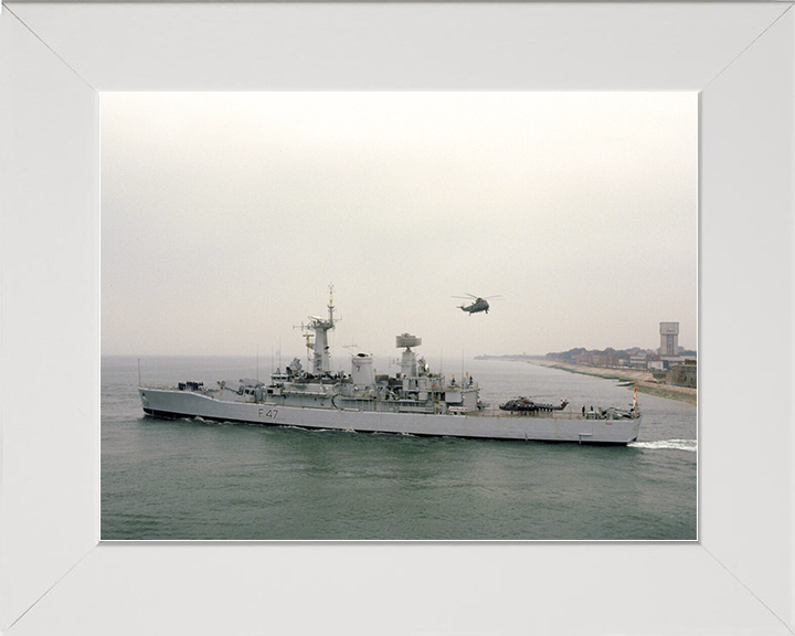 HMS Danae (F47) Royal Navy Leander Class Frigate Leaving Portsmouth Photo Print Wall Art Decor Posters, Prints, & Visual Artwork Hampshire Prints 10 x 8 White Frame No