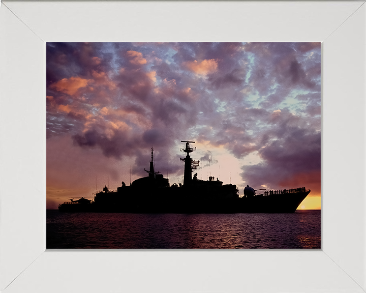 HMS Active (F171) Royal Navy Type 21 Frigate Photo Print at Sunset Warship Wall Art Posters, Prints, & Visual Artwork Hampshire Prints 10 x 8 White Frame No