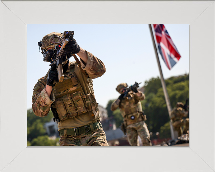 Royal Marines Commandos with Union Jack Photo Print Hampshire Prints 10 x 8 White Frame No