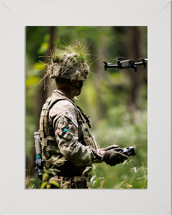 Soldier Flies an Anafi camera drone Photo Print - British Army Hampshire Prints 10 x 8 White Frame No