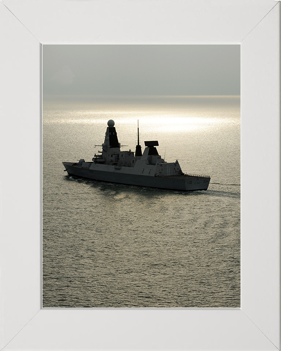 HMS Daring (D32) Royal Navy Type 45 Destroyer At Sunset 2010 Photo Print Wall Art Decor Posters, Prints, & Visual Artwork Hampshire Prints 10 x 8 White Frame No