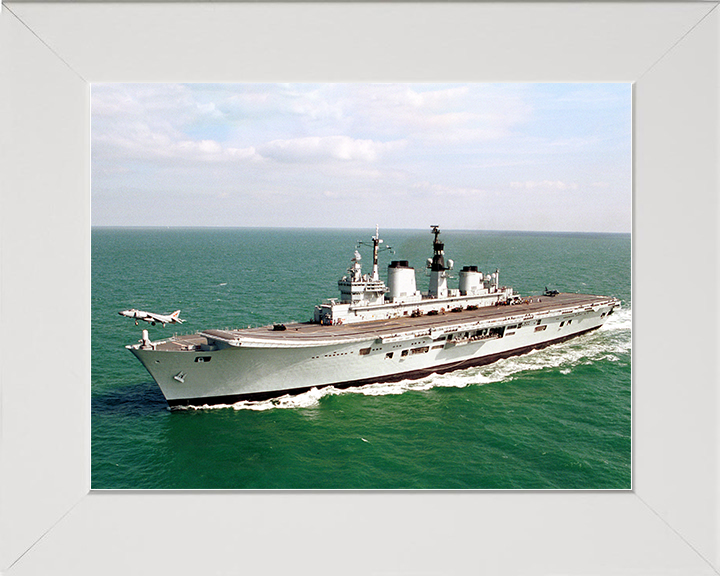 HMS Ark Royal (R07) Royal Navy Invincible Class Aircraft Carrier Harrier Takeoff Photo Print Wall Art Decor Posters, Prints, & Visual Artwork Hampshire Prints 10 x 8 White Frame No