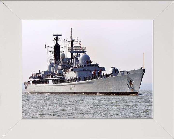 HMS Edinburgh (D97) Royal Navy Type 42 Destroyer Entering Harbour Photo Print Wall Art Decor Posters, Prints, & Visual Artwork Hampshire Prints 10 x 8 White Frame No