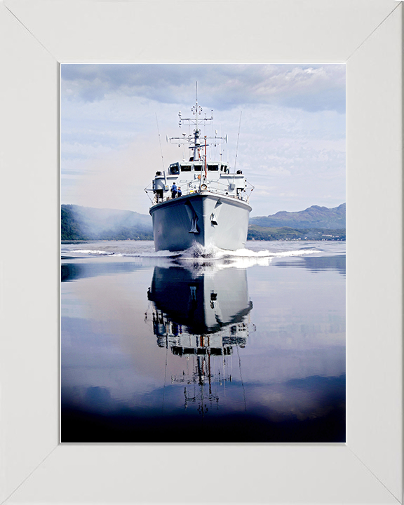 HMS Brocklesby (M33) Royal Navy Hunt Class Mine Warfare Vessel Bow Reflections Photo Print Wall Art Decor Posters, Prints, & Visual Artwork Hampshire Prints 10 x 8 White Frame No