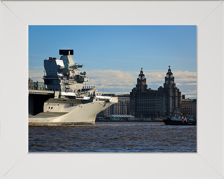 HMS Prince of Wales (R09) Photo Print - Liverpool - Royal Navy Queen Elizabeth Class Aircraft Carrier Hampshire Prints 10 x 8 White Frame No