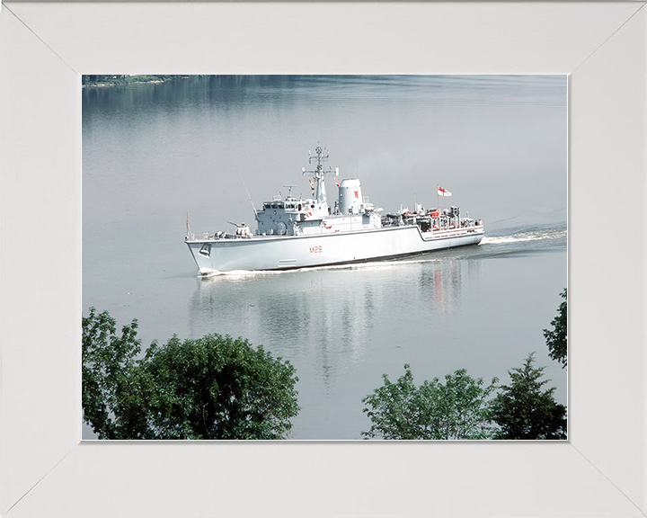 HMS Brecon (M29) Royal Navy Hunt Class Mine Warfare Vessel Entering Harbour Photo Print Wall Art Decor Posters, Prints, & Visual Artwork Hampshire Prints 10 x 8 White Frame No