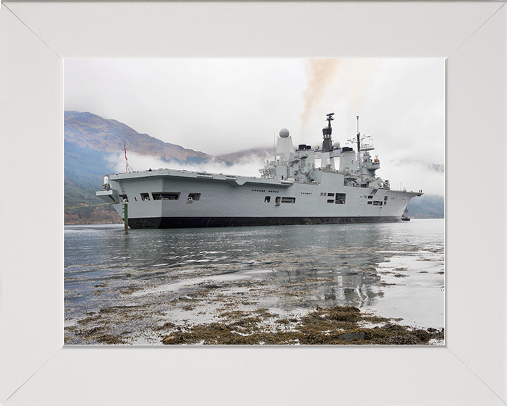 HMS Ark Royal (R07) Royal Navy Invincible Class Aircraft Carrier On The Clyde Photo Print Wall Art Decor Posters, Prints, & Visual Artwork Hampshire Prints 10 x 8 White Frame No