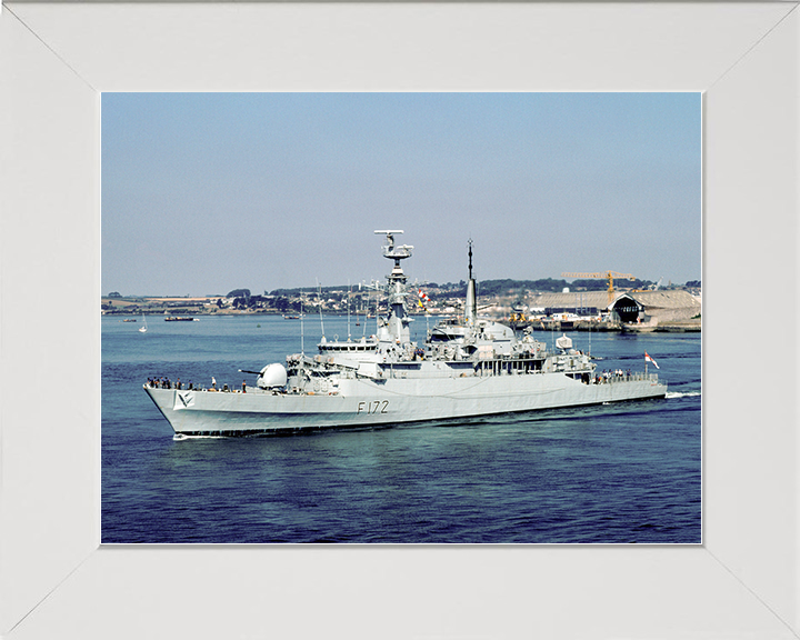 HMS Ambuscade (F172) Royal Navy Type 21 Frigate Leaving Harbour Photo Print Wall Art Decor Posters, Prints, & Visual Artwork Hampshire Prints 10 x 8 White Frame No
