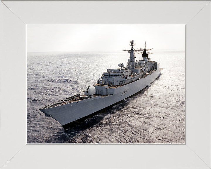 HMS Chatham (F87) Royal Navy Type 22 Frigate Port Bow View at Sunset Photo Print Wall Art Decor Posters, Prints, & Visual Artwork Hampshire Prints 10 x 8 White Frame No