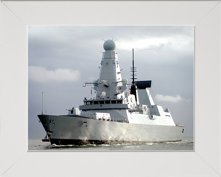 HMS Dauntless (D33) Royal Navy Type 45 Destroyer Low Port Bow View Photo Print Wall Art Decor Posters, Prints, & Visual Artwork Hampshire Prints 10 x 8 White Frame No