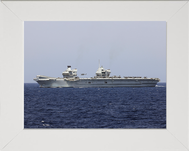 HMS Prince of Wales (R09) Photo Print - Port Beam 2025 - Royal Navy Queen Elizabeth Class Aircraft Carrier Hampshire Prints 10 x 8 White Frame No
