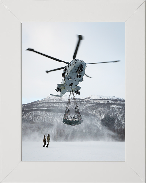 Merlin MK4 Helicopter lifting Norway 2026 Royal Navy Aircraft Wall Art Naval Decor UK Marines Commando Military Photo Print Posters, Prints, & Visual Artwork Hampshire Prints 10 x 8 White Frame No