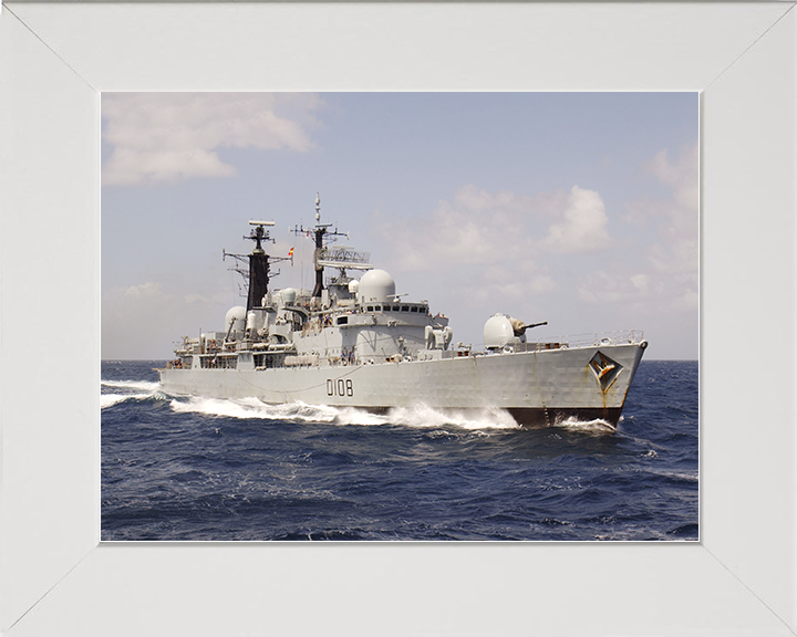 HMS Cardiff (D108) Royal Navy Type 42 Destroyer Underway Starboard View Photo Print Wall Art Decor Posters, Prints, & Visual Artwork Hampshire Prints 10 x 8 White Frame No