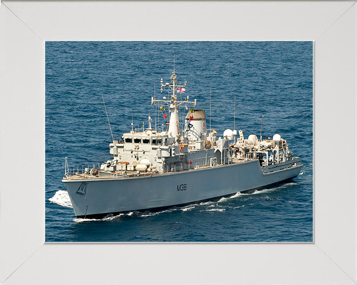 HMS Atherstone (M38) Royal Navy Hunt Class Mine Warfare Vessel High Port Side View Photo Print Wall Art Decor Posters, Prints, & Visual Artwork Hampshire Prints 10 x 8 White Frame No