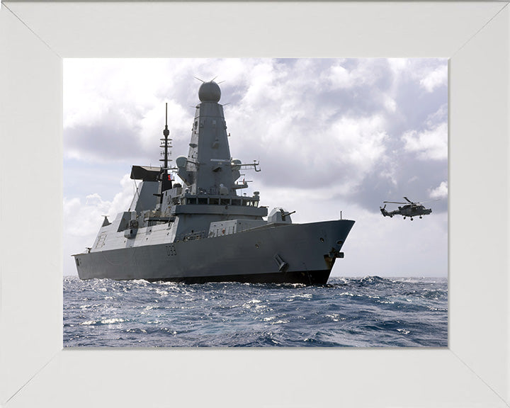 HMS Dauntless (D33) Photo Print - At Sea With Lynx - Royal Navy Type 45 Destroyer Hampshire Prints 10 x 8 White Frame No