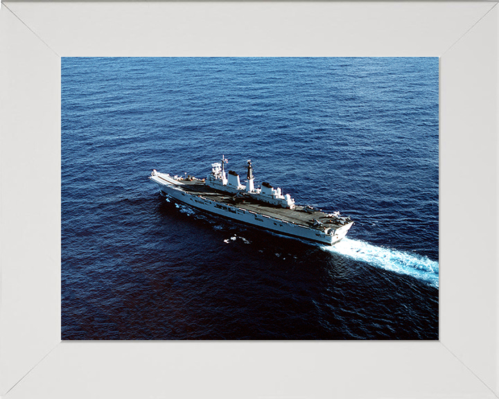 HMS Invincible (R05) Photo Print - At Sea 1990 - Royal Navy Invincible Class Aircraft Carrier Hampshire Prints 10 x 8 White Frame No