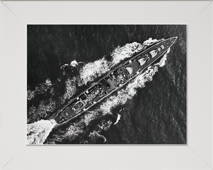 HMS Barrosa (D68) Royal Navy Battle Class Destroyer From Above Photo Print Wall Art Decor Posters, Prints, & Visual Artwork Hampshire Prints 10 x 8 White Frame No