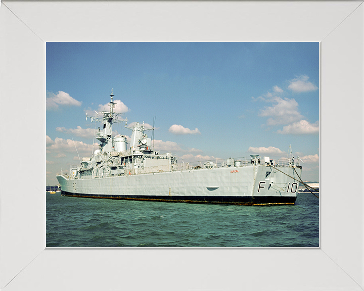 HMS Aurora (F10) Royal Navy Leander Class Frigate At A Buoy Photo Print Wall Art Decor Posters, Prints, & Visual Artwork Hampshire Prints 10 x 8 White Frame No