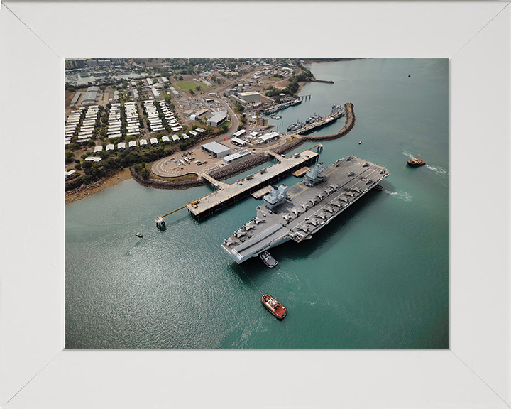 HMS Prince of Wales (R09) Photo Print - Darwin 2025 - Royal Navy Queen Elizabeth Class Aircraft Carrier Hampshire Prints 10 x 8 White Frame No