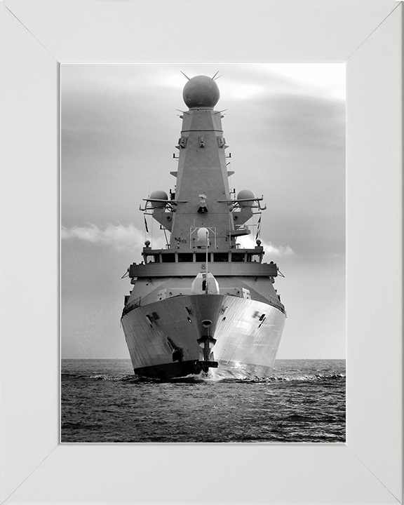 HMS Dauntless (D33) Royal Navy Type 45 Destroyer Bow View Black and White Photo Print Wall Art Decor Posters, Prints, & Visual Artwork Hampshire Prints 10 x 8 White Frame No