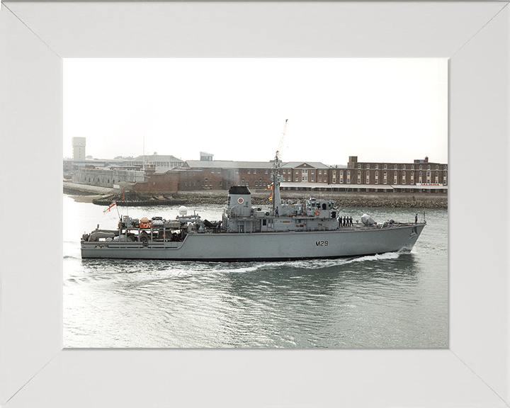 HMS Brecon (M29) Photo Print - Entering Portsmouth 1996 - Royal Navy Hunt Class Mine Warfare Vessel