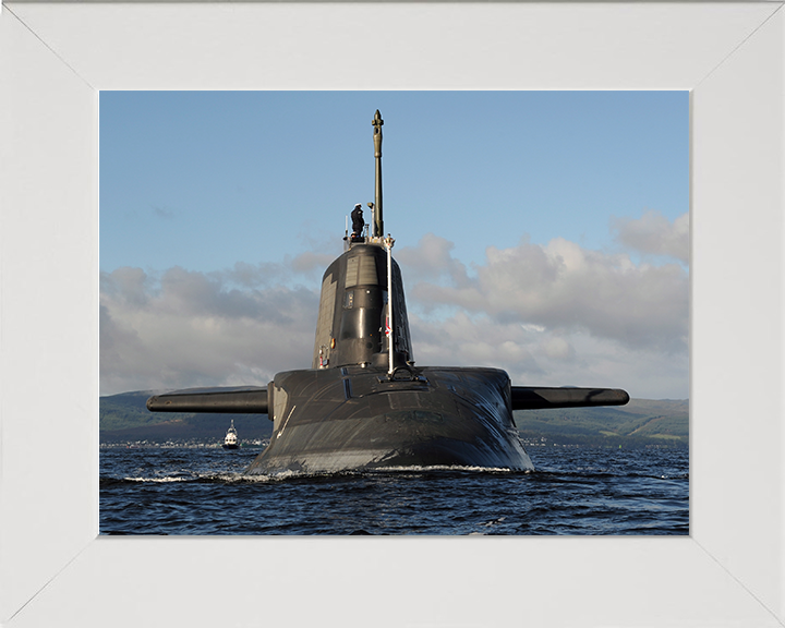 HMS Ambush (S120) Photo Print - Bow View 2012 - Royal Navy Astute Class Submarine Hampshire Prints 10 x 8 White Frame No