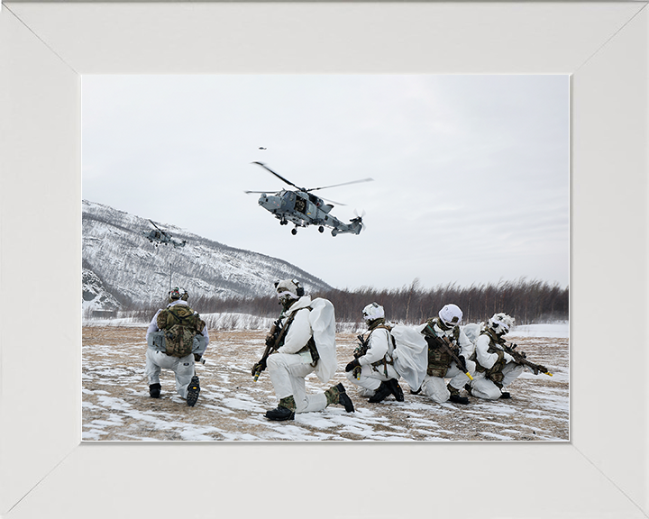 Royal Marines With Wildcat Helicopters in Norway Photo Print 40 Commando Wall Art Military Poster Posters, Prints, & Visual Artwork Hampshire Prints 10 x 8 White Frame No