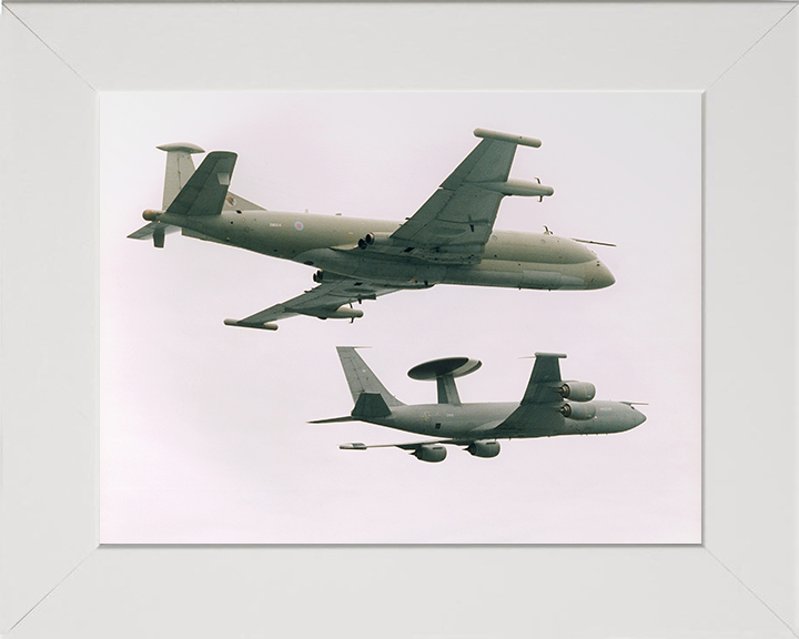 RAF Nimrod R1 and Sentry AEW1 in flight Photo Print - Royal Air Force Aircraft Hampshire Prints 10 x 8 White Frame No